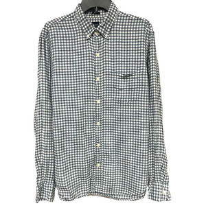 J Crew Men's size Large Blue and White Plaid Linen Button Down Long Sleeve Shirt